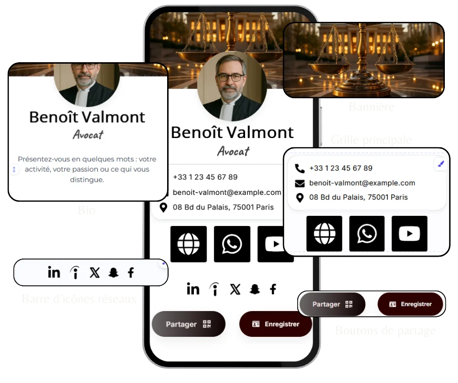 Champs interactifs et smart actions sur carte de visite digitale