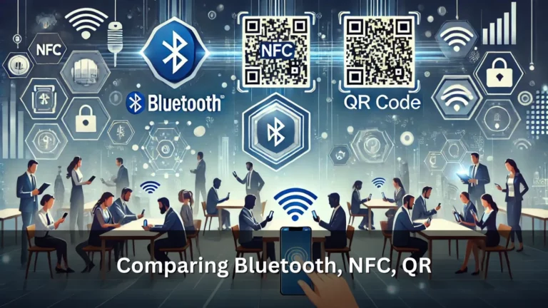 Comparatif des technologies Bluetooth, NFC et QR Code pour cartes de visite digitales avec professionnels en networking